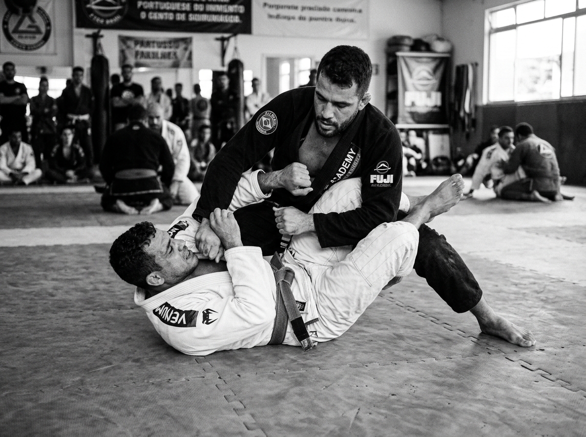 BJJ Gi Submission Sparring on Tatami Mat