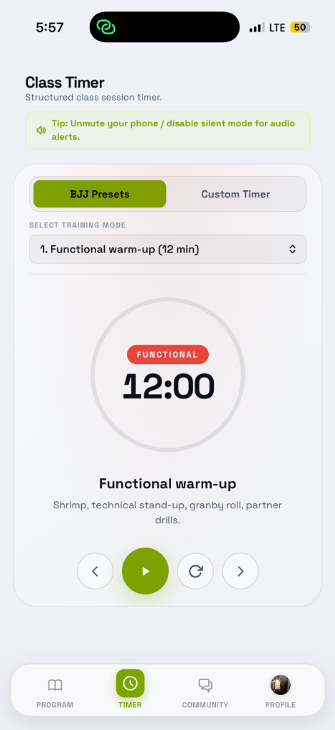 Mat Sparring Class Timer App Screenshot